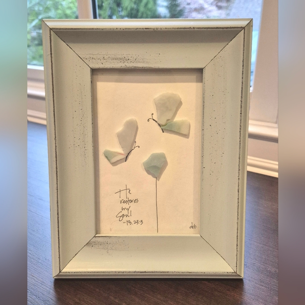 Framed Sea Glass Butterfly Art